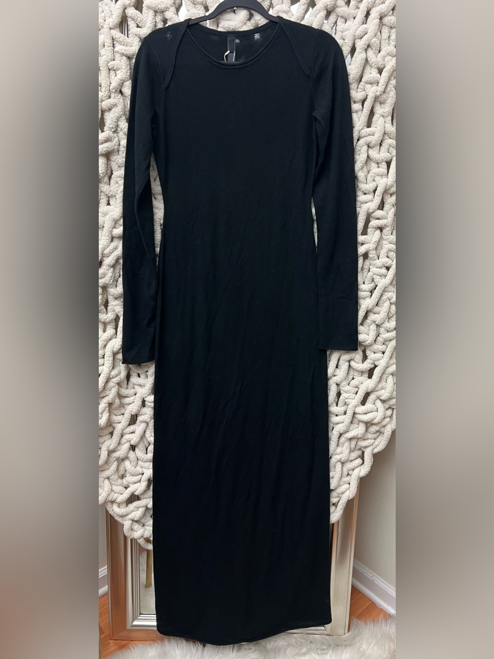 SKIMS SHEER CASHMERE LONG SLEEVE MAXI DRESS NWT - ONYX